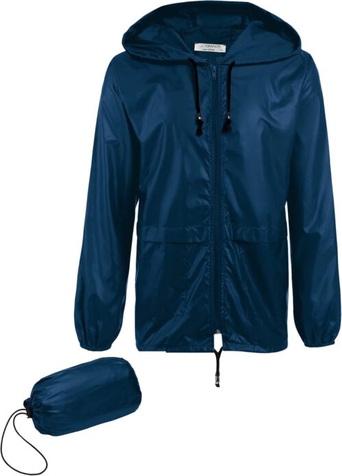 COOFANDY Mens Packable Rain Jacket Lightweight Waterproof Raincoat with Hood Outdoor Rain Gear Travel Hiking Cycling