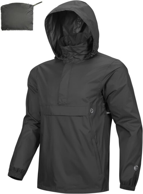 Outdoor Ventures Men’s Rain Jacket Waterproof Lightweight Packable Rain Pullover for Hiking Golf Running