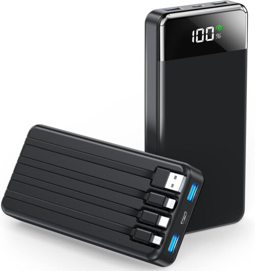 SABANI Portable Charger 35000mAh Power Bank – Portable Battery with 4 Built in Cables, 22.5W Fast Charging Battery Pack Compatible with iPhone 16 15 14 13 Samsung Android Phone etc (1 Pack, Black)