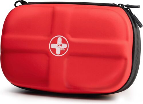 RHINO RESCUE EVA First Aid Kit, HSA/FSA Eligible, Small Waterproof Portable Emergency Hiking First Aid Kit for Backpackingg, Medical Kit for Travel, Home, Car, College Dorm, Camping, Boat (Red)