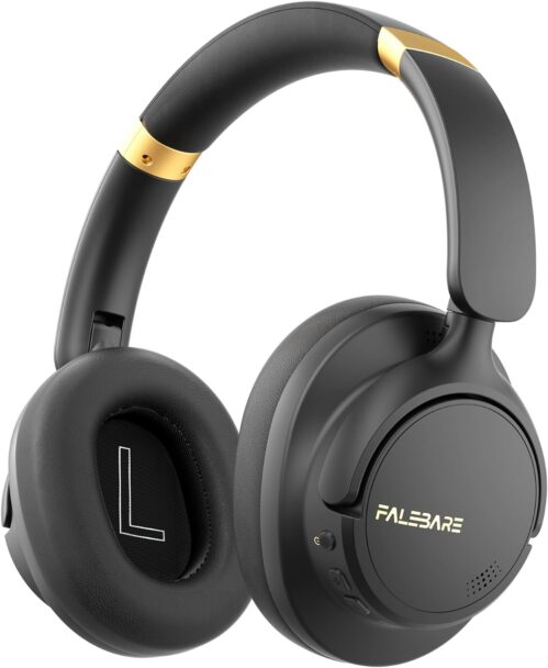 Noise Cancelling Bluetooth Headphones Over The Ear, Wireless With Mic, 80H Playtime, Deep Bass, Comfort Fit, Portable Lightweight for Travel, Home