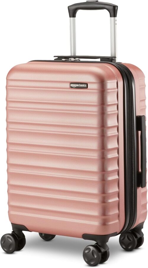 Amazon Basics 21″ Hardside Carry-On Luggage, Hardshell Suitcase With Wheels, Expandable For Up to 25% More Space, With Scratch-Resistant Surface, Four Multi-directional Wheels, Rose Gold