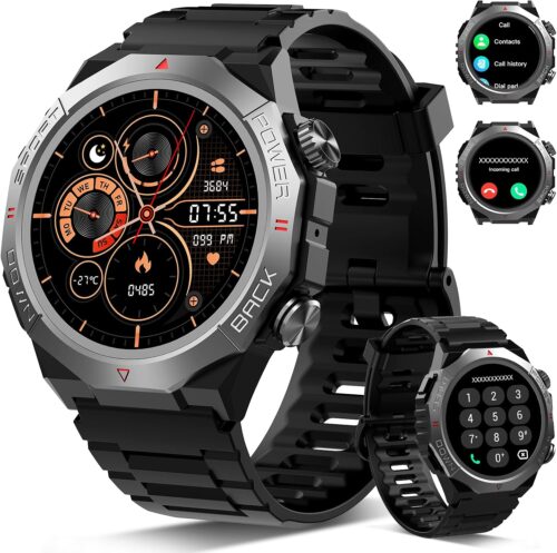 Military Smart Watches for Men(Answer/Make Calls), 1.39″HD Fitness Watch, 24/7 Heart Rate Sleep Monitor, Smart Watch for Men 110+ Sport Modes, 30Day, IP68 Waterproof Smartwatch for Android iOS, Black