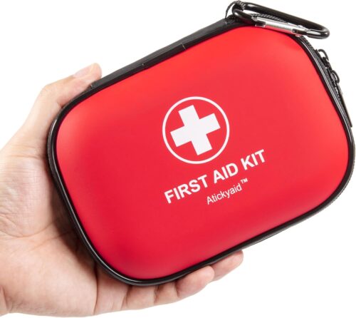 Mini First Aid Kit – 120 Piece Small Waterproof Hard Shell Medical Kit for Car, Home, Office, Travel, Camping, Sports, Outdoor, School – Emergency First Aid Supplies and Survival Kit (Red)