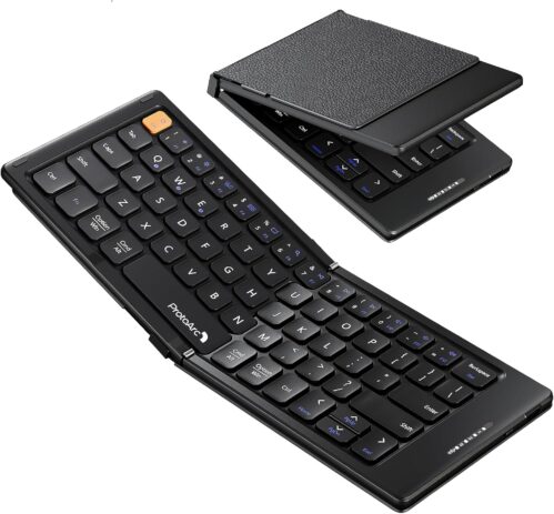 ProtoArc Foldable Compact Keyboard, XK04 Portable Bluetooth Keyboard with PU Leather Cover, Pocket-Sized Wireless Travel Keyboards for iPad, iPhone, Smartphone, Tablet and Laptop – Black