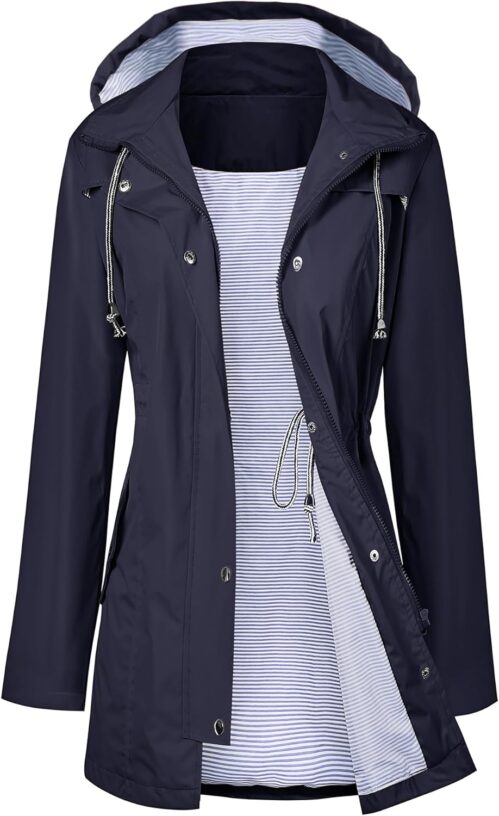 LOMON Raincoat Women Waterproof Long Hooded Trench Coats Lined Windbreaker Travel Jacket S-XXL