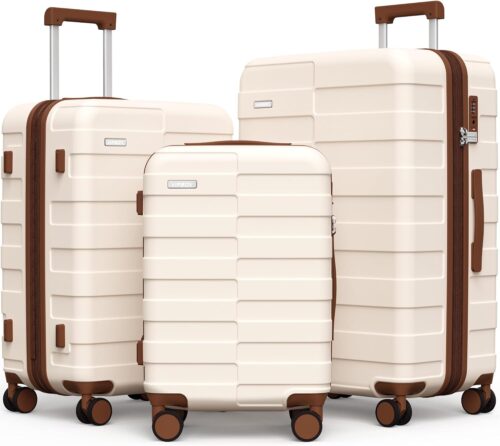 Luggage Sets 3 Piece Hardside (3-YEARS VIP SERVICE) Expandable Ultra Durable Polycarbonate Lightweight Carry On Travel Suitcase with TSA Lock Spinner Wheels, Elegant White