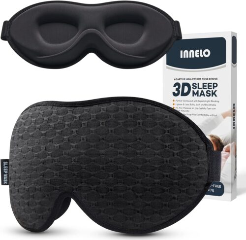 INNELO Contoured Sleep Mask for Side Sleepers – 100% Light Blocking, Soft and No Pressure on Eyes – Blindfold for Travel, Nap, Yoga