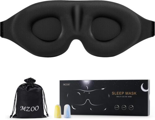MZOO Sleep Eye Mask for Side Sleeper Men Women, Zero Eye Pressure 3D Sleeping Mask, Light Blocking Patented Design Night Blindfold, Soft Eye Shade Cover for Travel, Black
