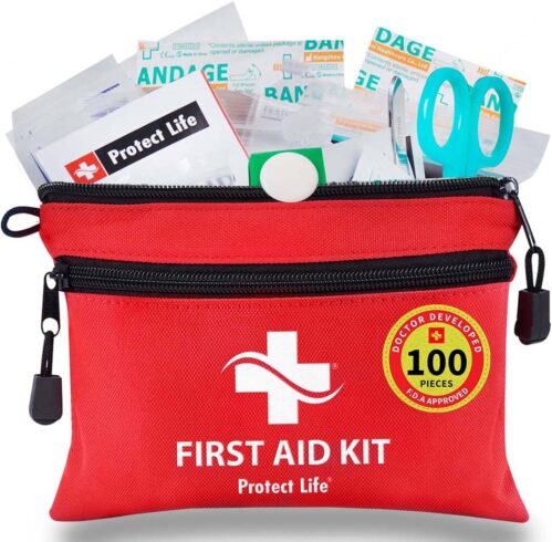 Protect Life First Aid Kit for Home/Business, HSA/FSA Eligible Emergency Kit | Mini Travel First Aid Kit | Camping First Aid Kit Hiking | Small First Aid Kit for Car | Survival Medical Kit – 100pcs