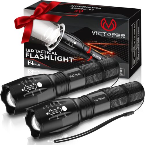 Victoper LED Flashlight 2 Pack, Bright 3500 Lumens Tactical Torch High Lumens with 5 Modes, Waterproof Zoomable Flash Light for Outdoor, Gifts for Camping Essentials Gear