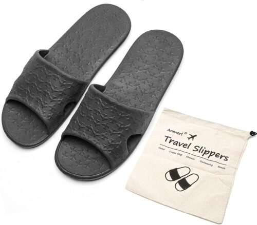 Anmerl Travel Slippers for Women and Men, Portable Foldable Slippers with Cotton Storage Bag, Soft Comfy Non-Slip Quick Dry House Bathroom Shower Shoes Spa Gym Swimming Beach Sandals