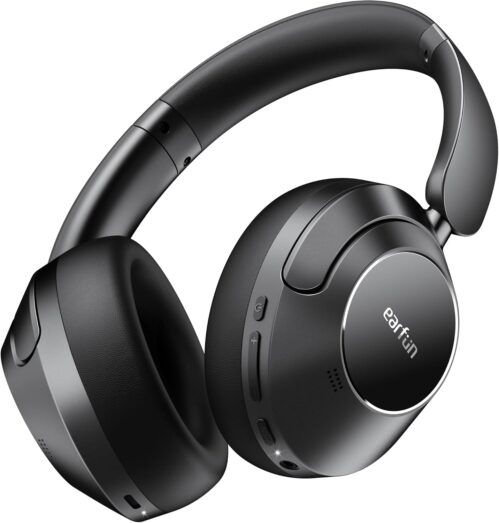 EarFun Wave Pro Active Noise Canceling Headphones, Wireless Over Ear Bluetooth Headphones, LDAC Hi-Res Sound, 5 Mics AI Clear Call, 80H Playtime, Multipoint Connection, Comfort Fit, Custom EQ via App