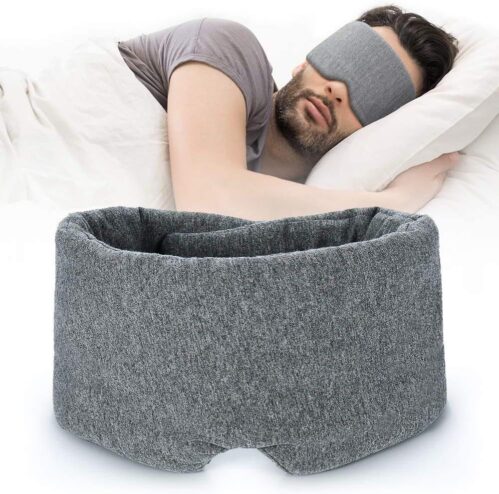 FRESHME Cotton Sleep Eye Mask for Women Men – 100% Blocking Light Travel Blindfold, Soft Zero Pressure Grey Eyes Cover with Adjustable Velcro Strap for Side Sleeper Night Sleeping, Work Nap and Yoga