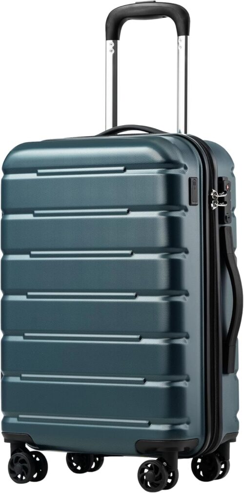Coolife Luggage Suitcase Carry-on Spinner TSA Lock USB Port Expandable (only 28’’) Lightweight Hardside Luggage (Teal Blue, S(20in_carry on))