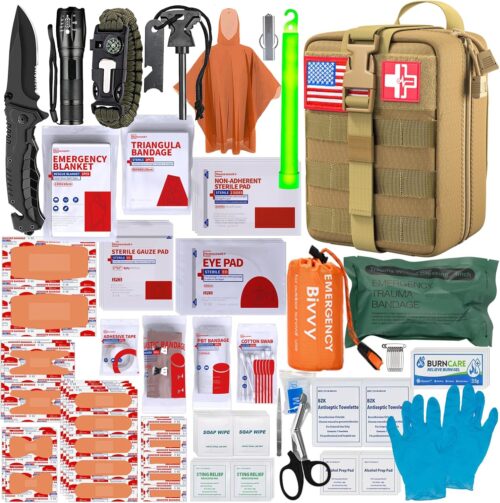 [Upgrade] Survival First Aid Kit Outdoor Molle System with Tactical Gear Set Trauma Kit for Camper Travel Hunting Hiking and Adventures