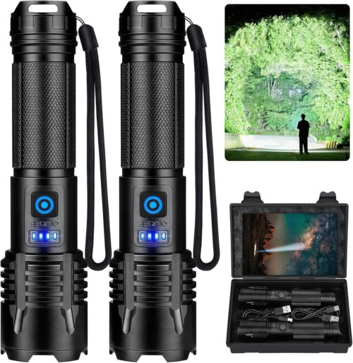 Rechargeable Flashlights 990000 High Lumens, Super Bright LED Flashlight 2 Pack, IPX7 Waterproof Flashlight with 5 Modes, Handheld Flash Light for Emergencies, Camping, Hiking, Home