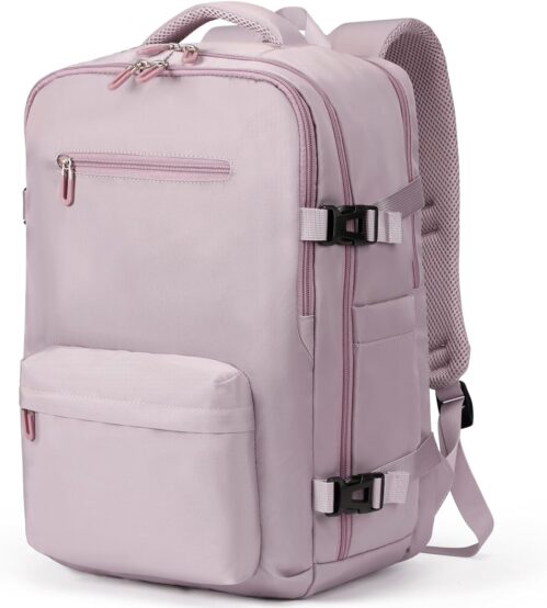 SHRRADOO Travel Laptops Backpack for Women Men, Casual Work Bag 17inch Backpack Airline Approved Backpack for Hiking Business (Pink khaki)