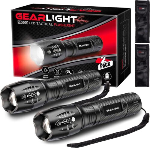 GearLight LED Flashlights – Mini Camping Flashlights with High Lumens, 5 Modes, Zoomable Beam – Powerful, Bright, and Versatile Tactical Flash Light for Outdoor and Home Use