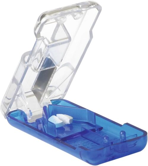 Ezy Dose Pill Cutter and Splitter with Built-In Dispenser, Precise Cuts for Pills, Vitamins, and Tablets, Sharp Stainless Steel Blade, Compact Travel-Friendly Design, Durable, Assorted Colors May Vary