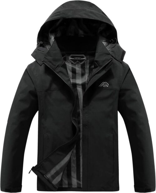 OTU Men’s Lightweight Waterproof Hooded Rain Jacket Outdoor Raincoat Shell Jacket for Hiking Travel