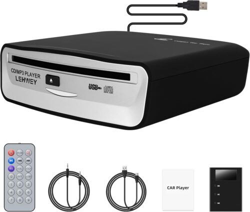 External Universal CD Player for Car – LEHWEY Portable CD Player with Extra USB Extension Cable, Plugs into Car USB Port, Laptop, TV, Mac, Computer, for Android 4.4 and Above Navigation