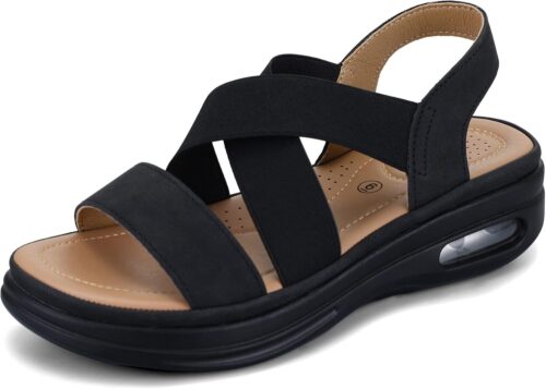 mysoft Women’s Comfortable Walking Sandals Air Cushion Sport Slingback Elastic Band Platform Shoes