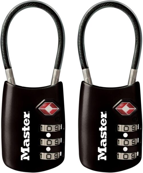 Master Lock Padlock, Set Your Own Combination TSA Locks for Luggage, Travel Zipper Lock with Cable Shackle is 1-3/16 in. Wide, Colors May Vary, 4688T, 2 Count (Pack of 1)