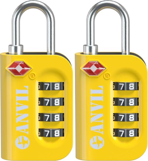 ANVIL TSA Approved Luggage Lock – 4 Digit Combination, 10,000 Combinations, Easy-Read Password Window, Travel Lock for Suitcases, Backpacks, Gym & Student Lockers, Baggage