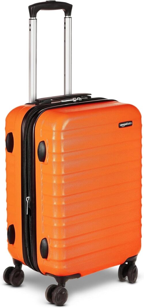 Amazon Basics 21″ Hardside Carry-On Luggage, Hardshell Suitcase With Wheels, Expandable For Up to 25% More Space, With Scratch-Resistant Surface, Four Multi-directional Wheels, Orange