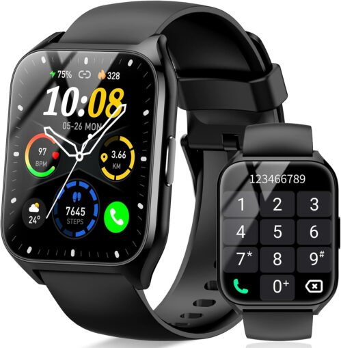 Smart Watch for Men Women, 1.85″ Smartwatch (Answer/Make Call), 2025 Fitness Activity Tracker, 110+ Sport Modes/Heart Rate/Sleep Monitor/Pedometer, IP68 Waterproof Fitness Watch for Android iOS, Black