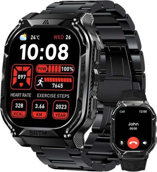 AMAZTIM GPS Smart Watch for Men, 6 Satellite Positioning, Compass, Stainless Steel Body, 50M Waterproof, 480mAh Extra-Large Battery, Answer/Make Call, 1.96″ AMOLED Screen, Compatible for Android iOS