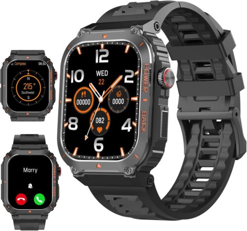Smart Watch for Men, Military GPS Smartwatches with Call/Text, Health Monitor(Heart Rate/SpO2/Sleep), Compass/Altitude/Barometer, Outdoor Fitness Tracker for iPhone/Android(with GPS, Black)