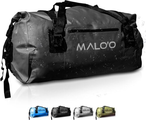 Malo’o Waterproof Dry Bag Duffel 40L/60L/100L, Roll Top Duffel Keeps Gear Dry for Kayaking, Rafting, Boating, Swimming, Camping, Hiking, Beach, Fishing – Internal & External Pockets and Molle Loops