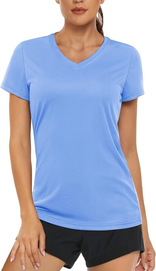 MAGCOMSEN Women’s T Shirts V-Neck Short Sleeve UPF 50+ Sun Protection Performance Quick Dry Athletic Shirts Tee Tops