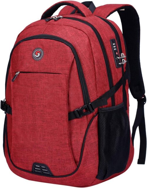 SHRRADOO Anti Theft Laptop Backpack Travel Backpacks with usb Charging Port for Women Men College Backpack Computer Bag Fits 17 Inch Laptop,Red