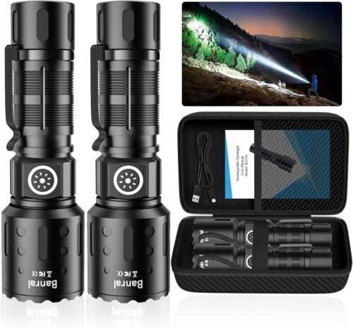 Rechargeable Flashlights 20,000 High Lumens, 1500M Long Throw Super Bright LED Small Powerful Tactical Flashlight with Memory Function, 6Modes Pocket Waterproof Flash Light for Camping,Emergency