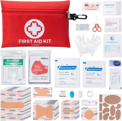 PTEROMY 150 Piece Mini First Aid Kit, Portable Small Emergency Kits Compact 1st Aid Kit for Car, Travel, Home, Camping, Outdoor, Hiking