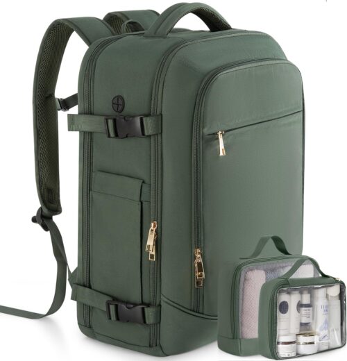 Carry on Backpack, Flight-approved Backpack for Traveling, 40L Personal Item Travel Backpack, Peacock Green