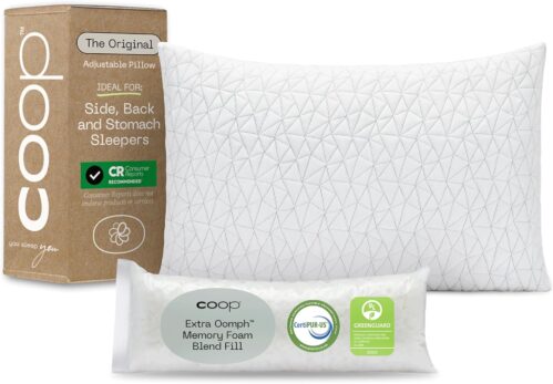 Coop Home Goods Original Adjustable Pillow, Queen Size Bed Pillows for Sleeping, Cross Cut Memory Foam Pillows – Medium Firm Back, Stomach and Side Sleeper Pillow, CertiPUR-US/GREENGUARD Gold